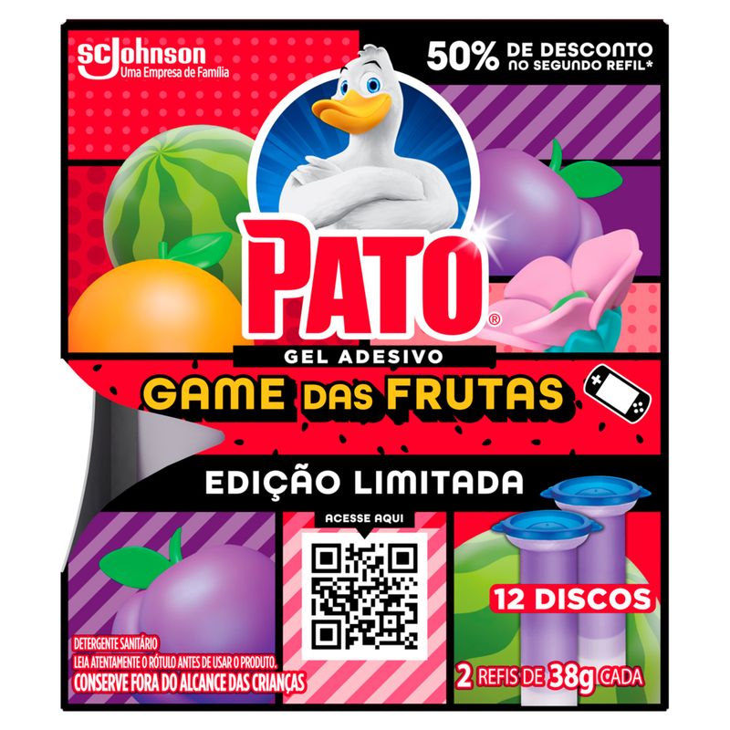 Desodorizador-Sanitario-Pato-Gel-Adesivo-Game-das-Frutas-38g-Com-2-Unidades