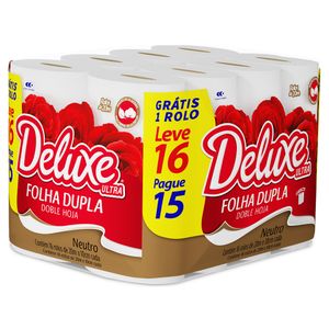 Papel Higiênico Cotton Deluxe Folha Dupla Neutro 20M Leve 16 Pague 15 Rolos