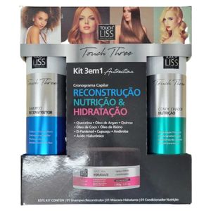 Kit Touch Liss Cronograma Capilar Touch Three Shampoo Reconstrutor 400ml, Condicionador Nutrição 300ml e Máscara Hidratante 250g