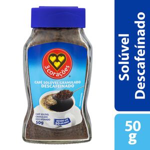 Café Solúvel 3 Corações Descafeinado Granulado Vidro 50g