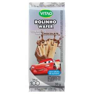 Biscoito Wafer Vitao Carros Rolinho Zero Açúcar Baunilha com Chocolate 30g