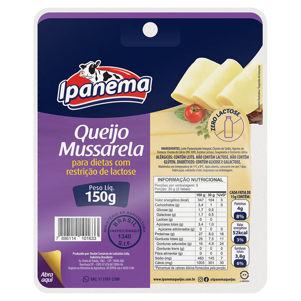 Queijo Mussarela Ipanema Zero Lactose Fatiado 150g Supermercado Coop 