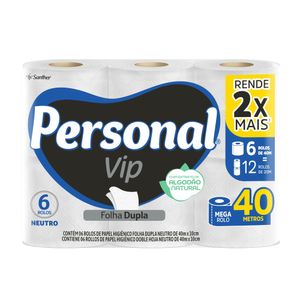 Papel Higiênico Folha Dupla Personal Vip 6 Rolos 40m