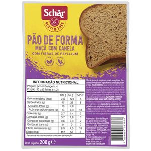 Pao de Forma Maçã e Canela sem Glutén Schar 200g