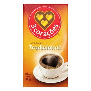 Café Torrado e Moído 3 Corações Tradicional Vácuo 500g