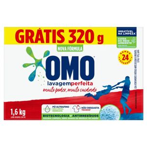 Lava Roupas em Pó Lavagem Perfeita Omo 1,6kg Grátis 320g
