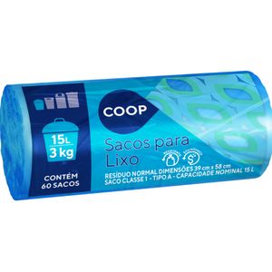 Saco para Lixo Azul 15 Litros Coop 60 Unidades