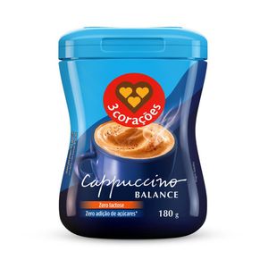 Cappuccino Solúvel 3 Corações Balance Zero Lactose Pote 180g