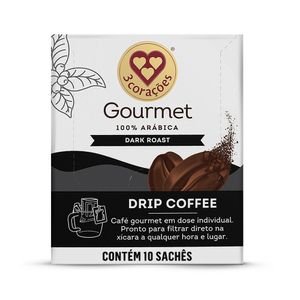 Café Solúvel 3 Corações Gourmet Dark Roast Drip Coffee Sachê 110g | 10 Unidades