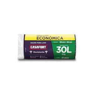 Saco De Lixo Preto Reforçado 30L 59X62Cm Casafort Com 50 Unidades