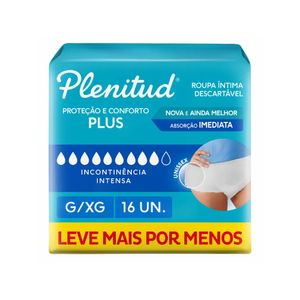 Roupa Íntima Descartável Unissex Plenitud Plus G/Xg Leve + Pague - Com 16 Unidades