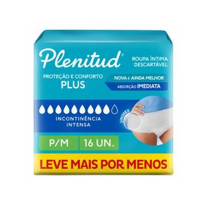 Roupa Íntima Descartável Unissex Plenitud Plus P/M Leve + Pague - Com 16 Unidades