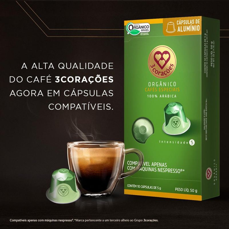 Café em Cápsula 3 Corações Nespresso Orgânico | Com 10 Cápsulas